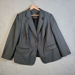 John Meyer Blazer 22W Gray Textured Black Piping Red Accent Plus Size Workwear